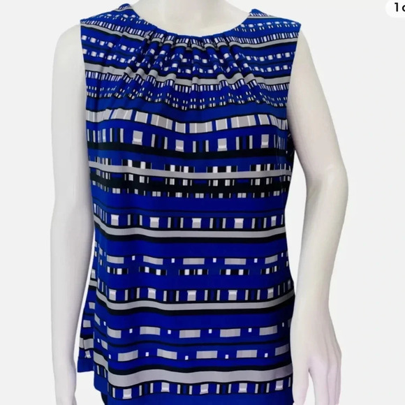 Calvin Klein Womens Pleated Neck Top Jersey Stretch Black Blue Sleeveless Size L - Picture 5 of 8